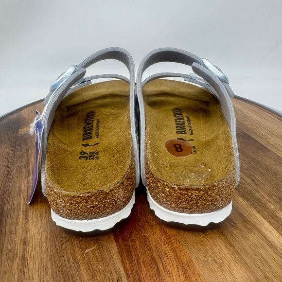 Birkenstock Arizona Gator Gleam Silver Slides Narrow Size 38 Women's 7 - Picture 4 of 8
